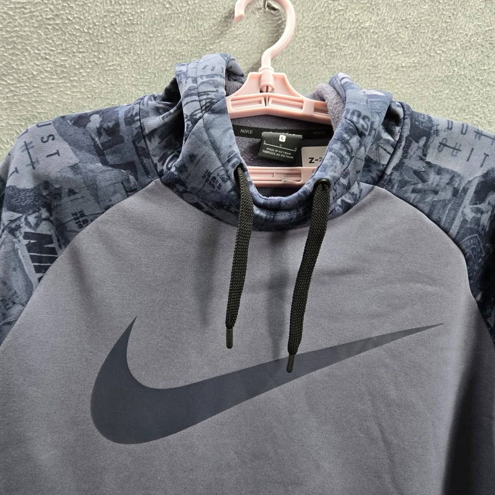Nike Men Hoodie L Gray Big Center Swoosh Camo Raglan Long Sleeve‎ Pullover